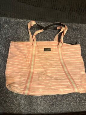 Victoria's Secret Pink and Cream Striped Canvas Tote